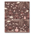 Earthy Pink Pagoda Bird Floral Rug