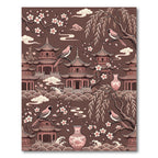 Earthy Pink Pagoda Bird Floral Rug