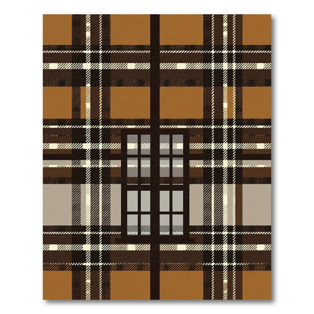 Warm Brown Plaid Window Pane Rug
