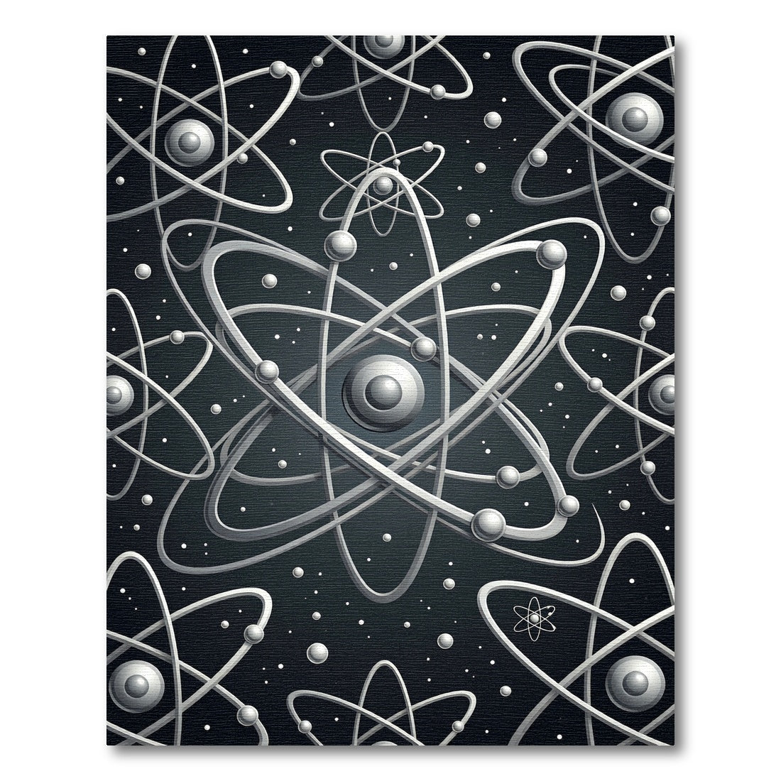 Monochrome Atomic Orbit Pattern Rug