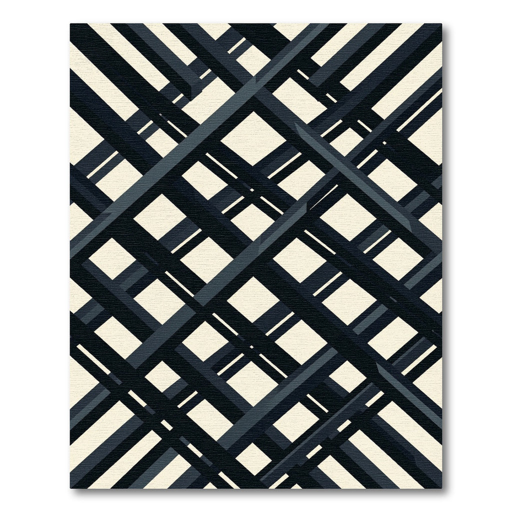 Minimalist Black Intersecting Diagonal Grid Rug