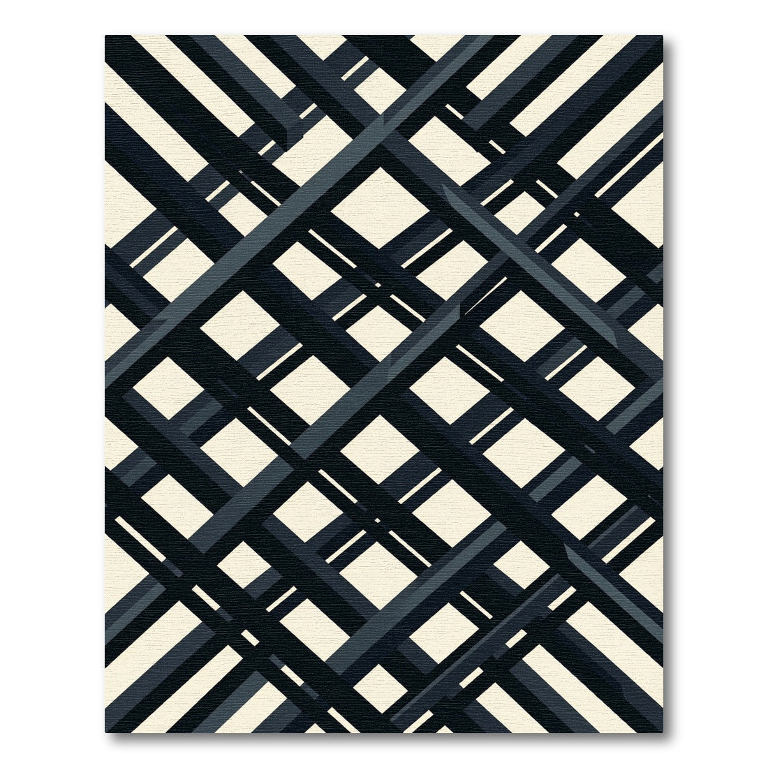 Minimalist Black Intersecting Diagonal Grid Rug