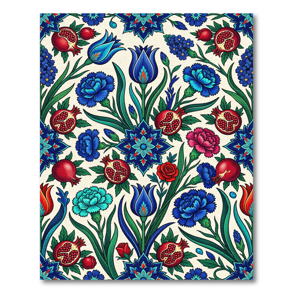 Crimson Pomegranate Blue Floral Composition Rug