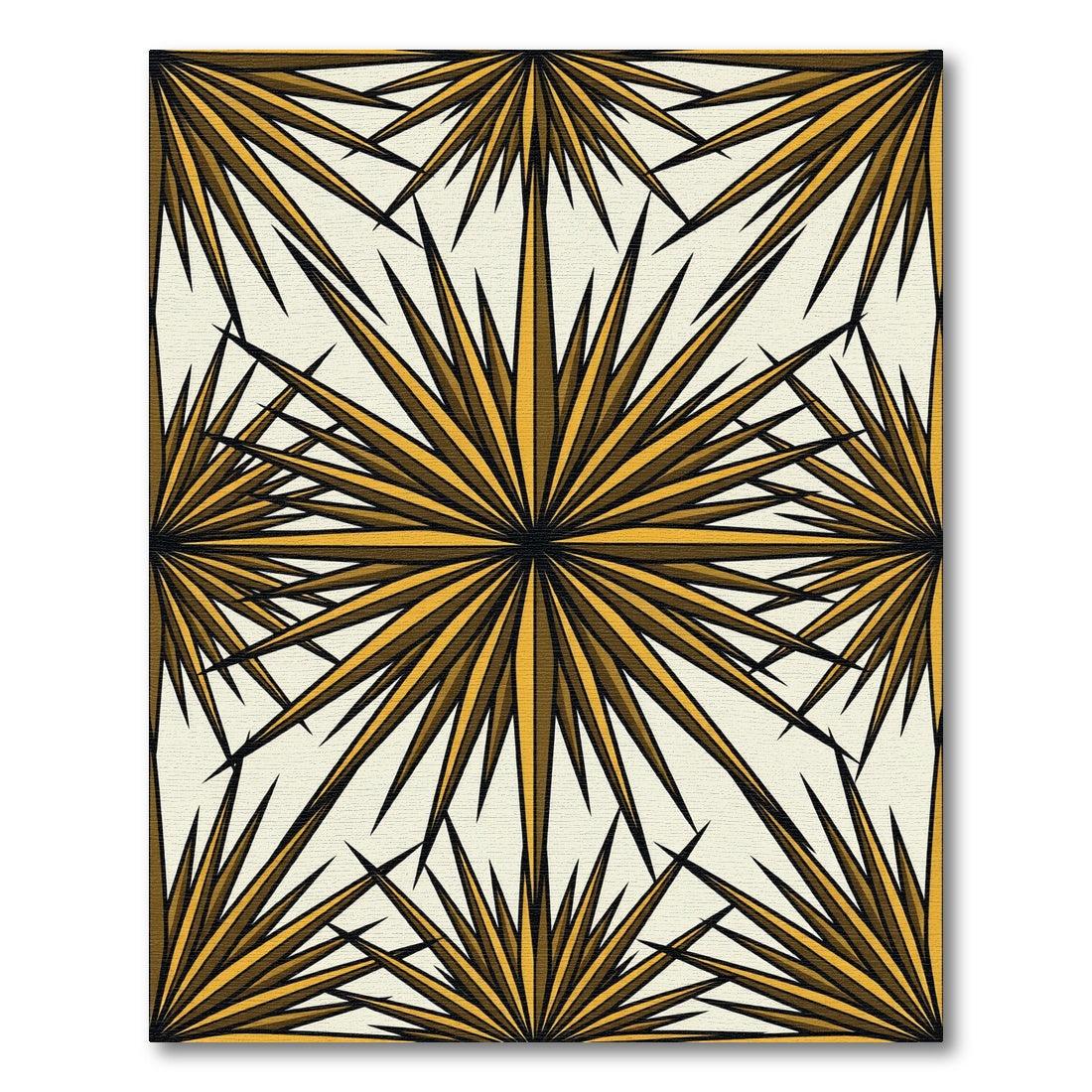 Golden Radiant Starburst Geometric Art Rug