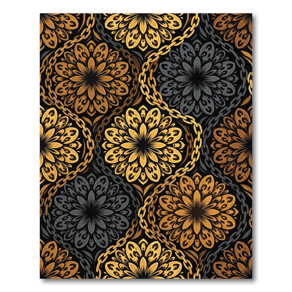 Ornate Gold Black Chain Mandala Rug