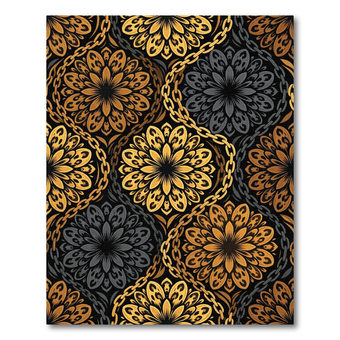 Ornate Gold Black Chain Mandala Rug