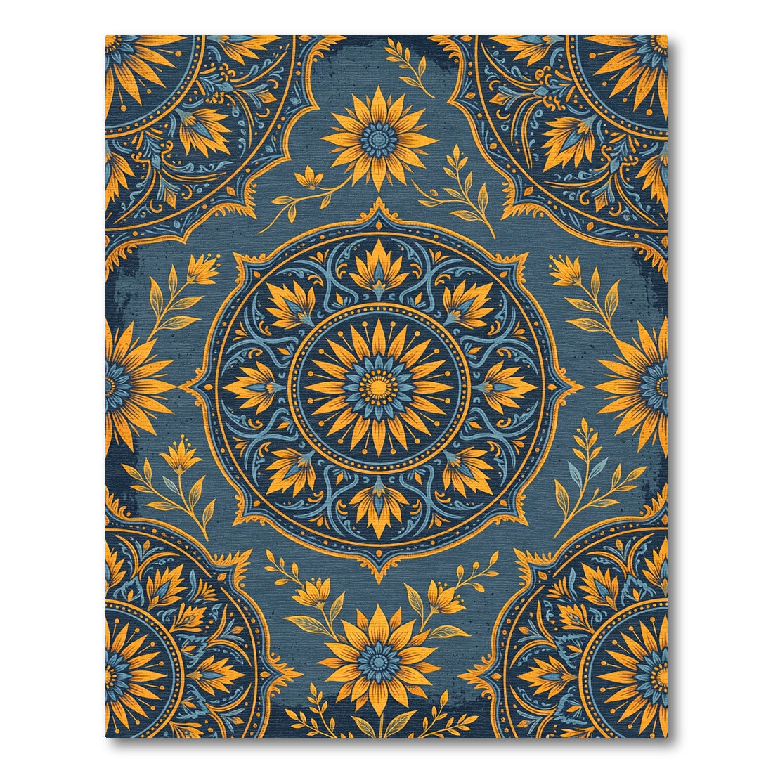 Midnight Blue Golden Sunflower Mandala Rug