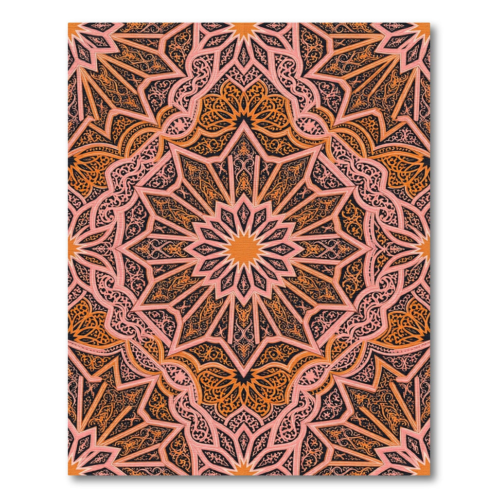 Intricate Amber Coral Starburst Medallion Rug
