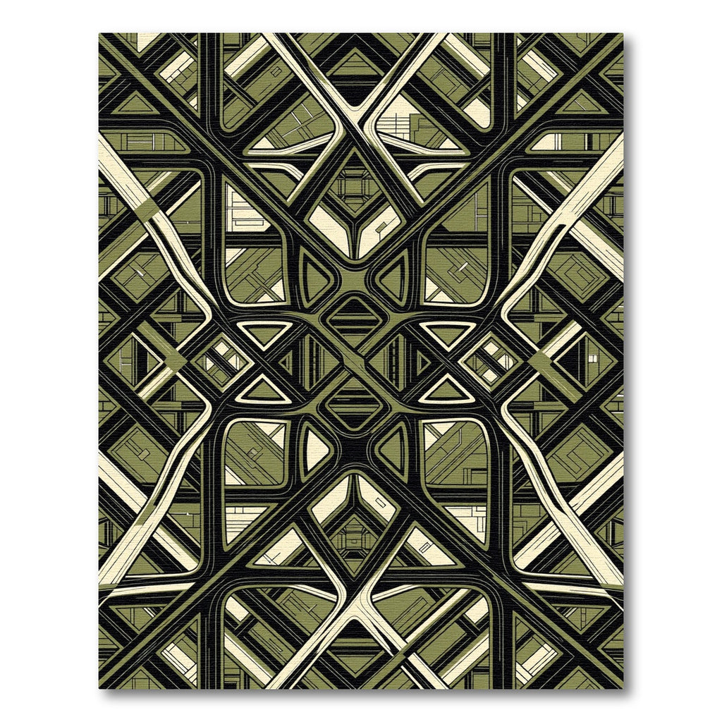 Olive Geometric Modern Architectural Grid Rug
