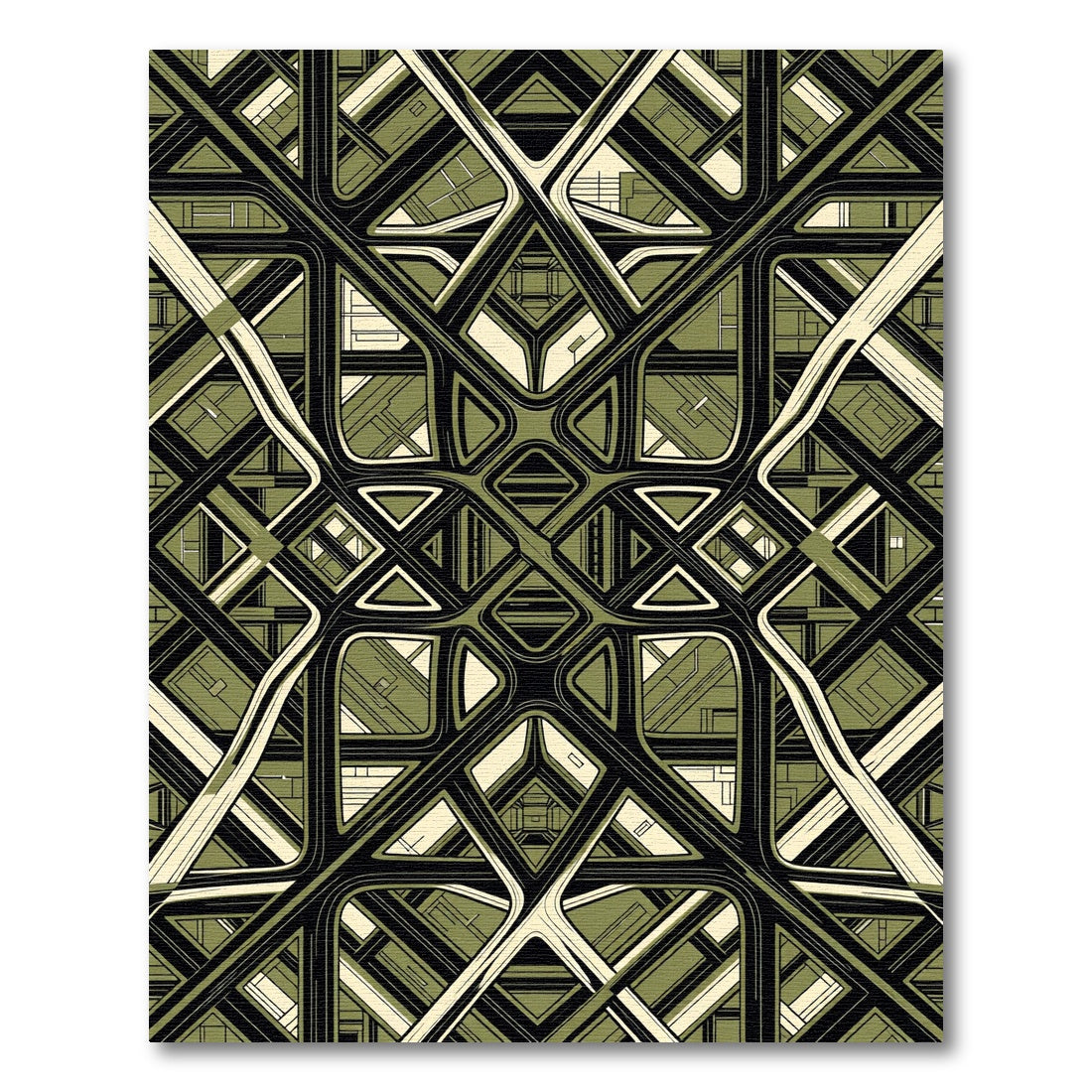Olive Geometric Modern Architectural Grid Rug