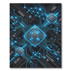 Neon Cybernetic Circuitry Electric Blue Grid Rug