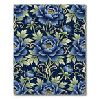 Elegant Blue Peony Botanical Flourish Rug