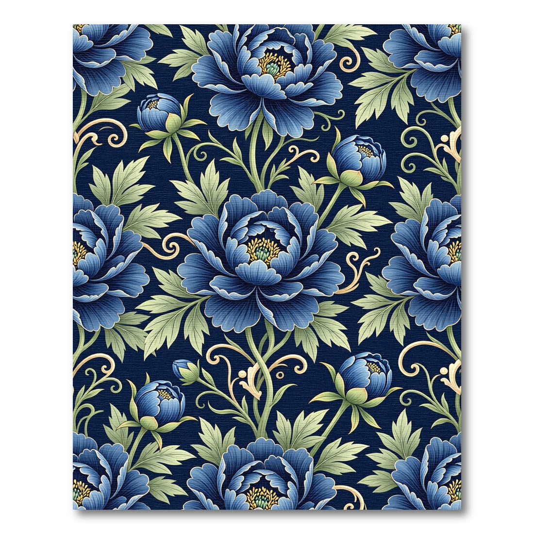 Elegant Blue Peony Botanical Flourish Rug