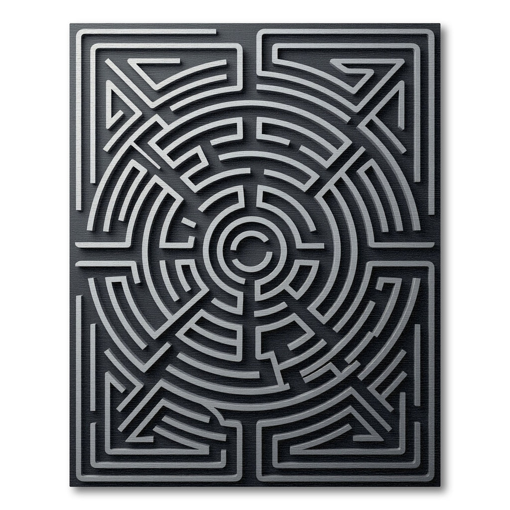 Silver Abstract Maze Geometric Rug