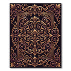 Ornate Golden Baroque Scroll Crest Rug