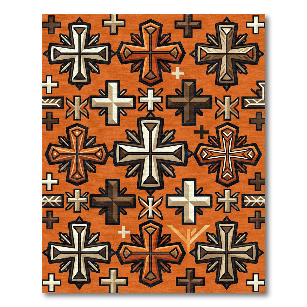 Earthy Orange Geometric Cross Rug