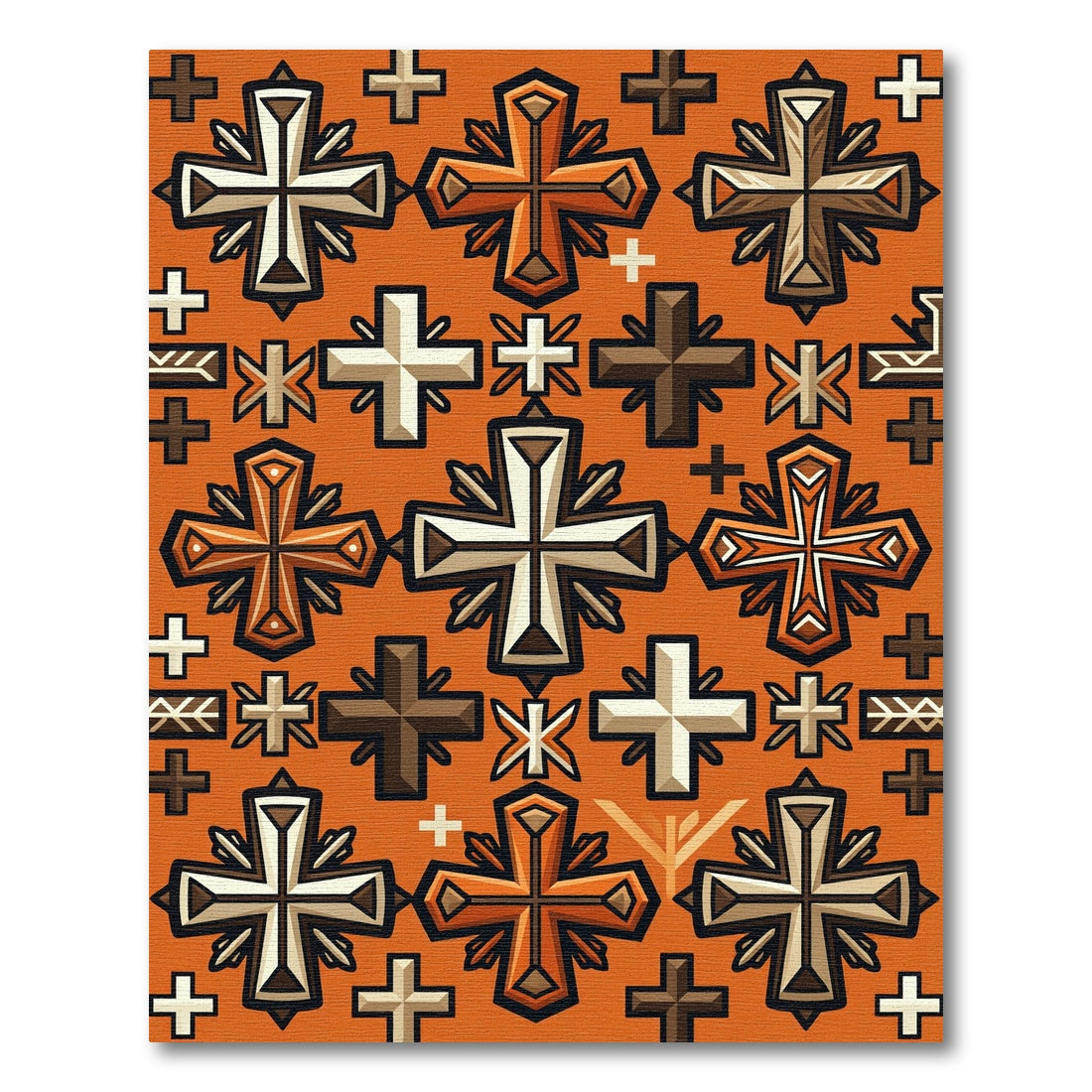 Earthy Orange Geometric Cross Rug