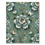 Ethereal Blue Peony Botanical Illustration Rug