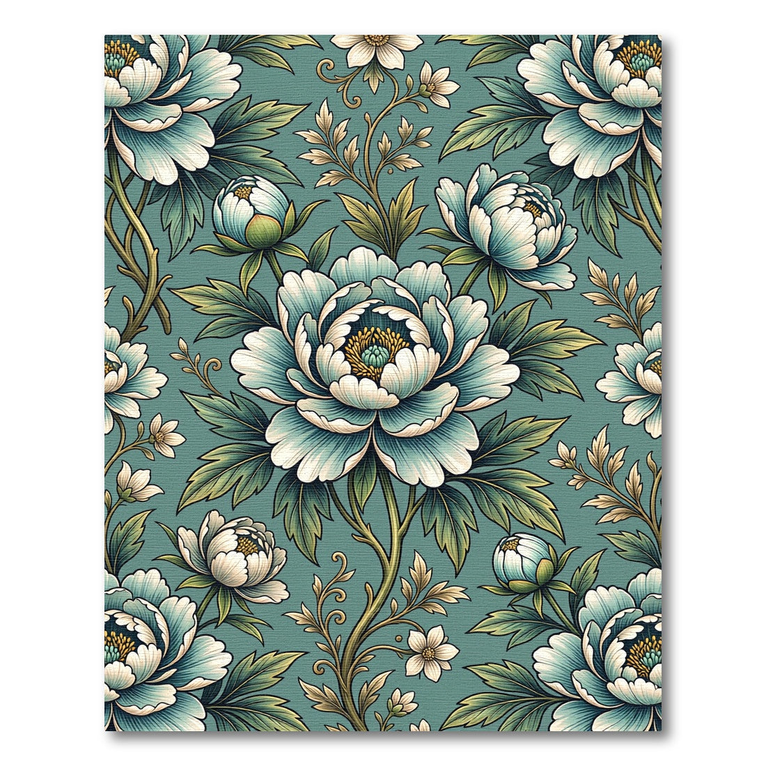 Ethereal Blue Peony Botanical Illustration Rug