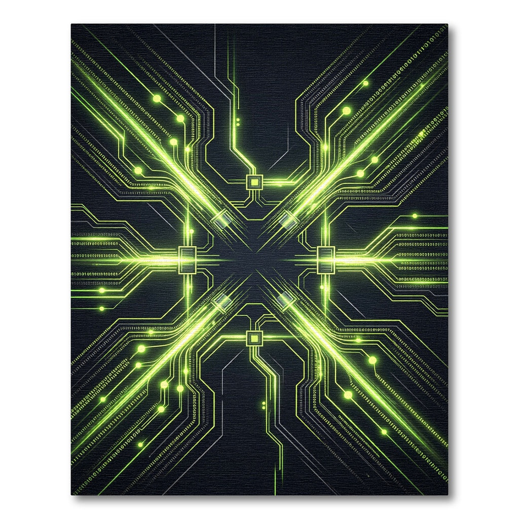 Neon Cybernetic Circuit Grid Abstract Area Rug