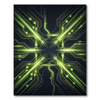 Neon Cybernetic Circuit Grid Abstract Area Rug