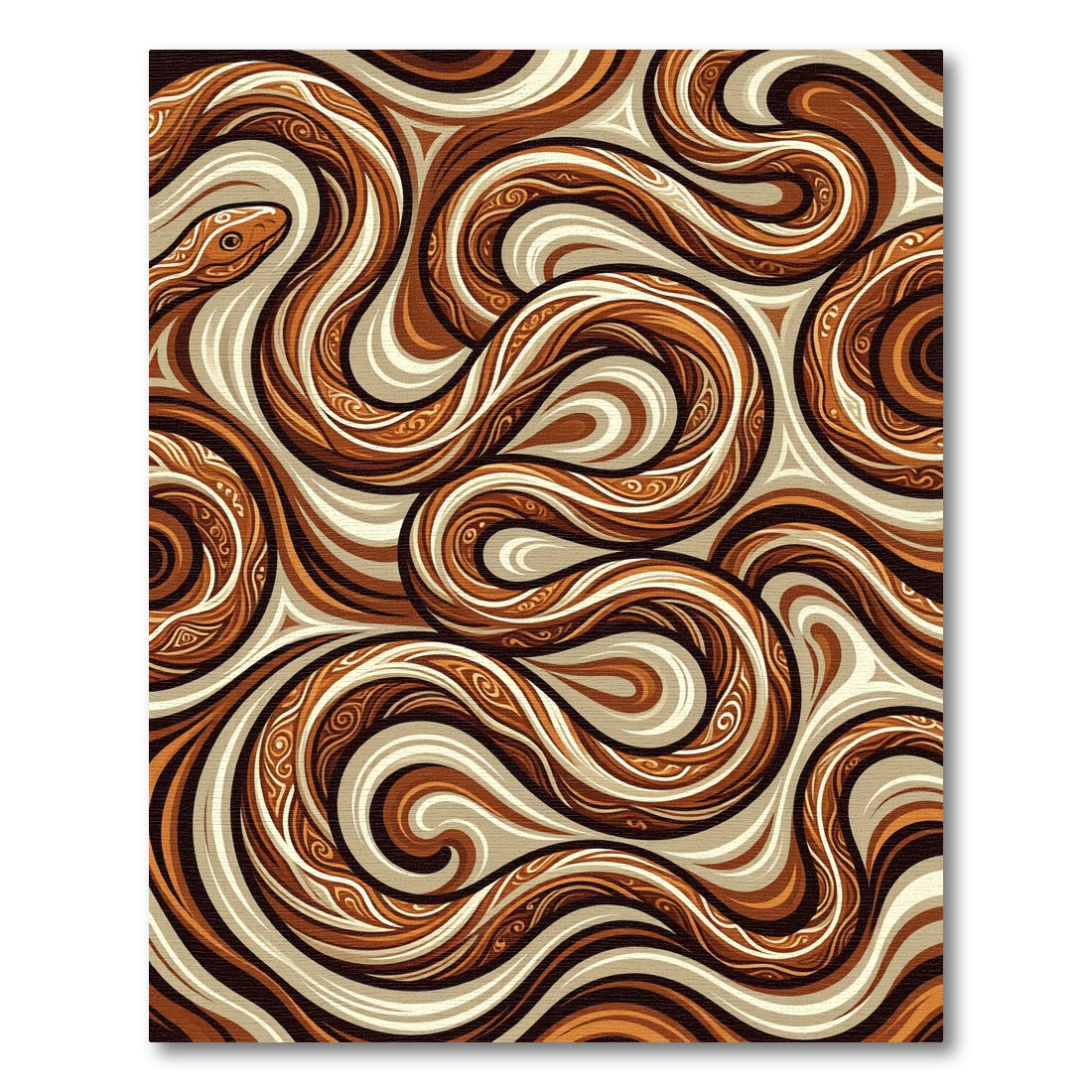 Abstract Earthy Brown Serpentine Swirl Rug