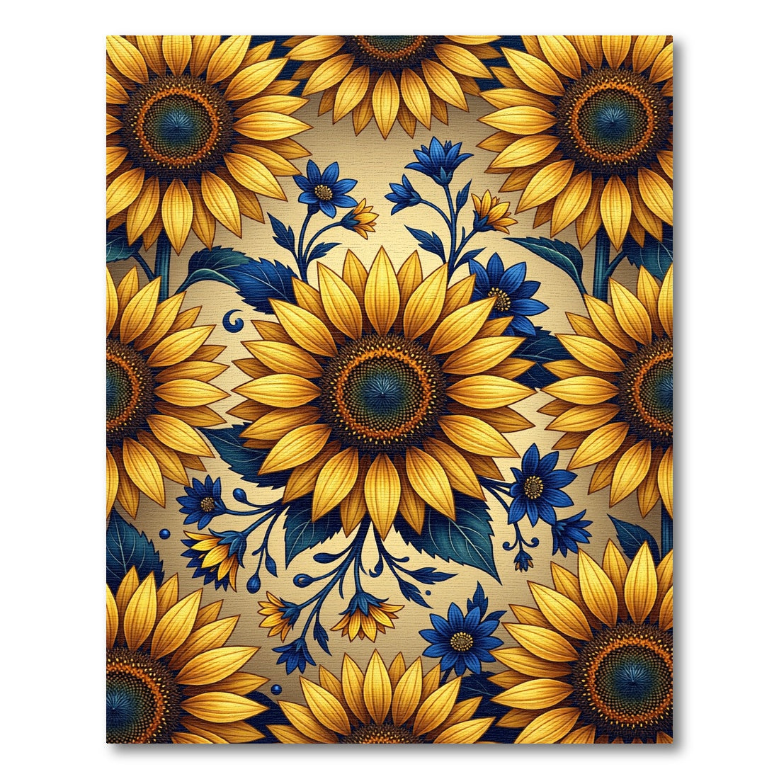 Radiant Sunflower and Blue Blossom Medallion Rug