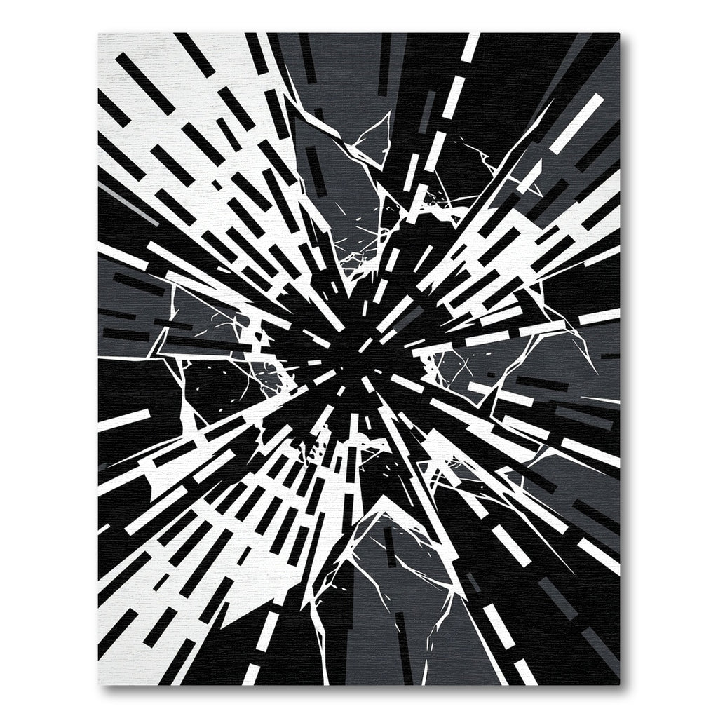 Monochrome Abstract Geometric Shattered Glass Burst Rug