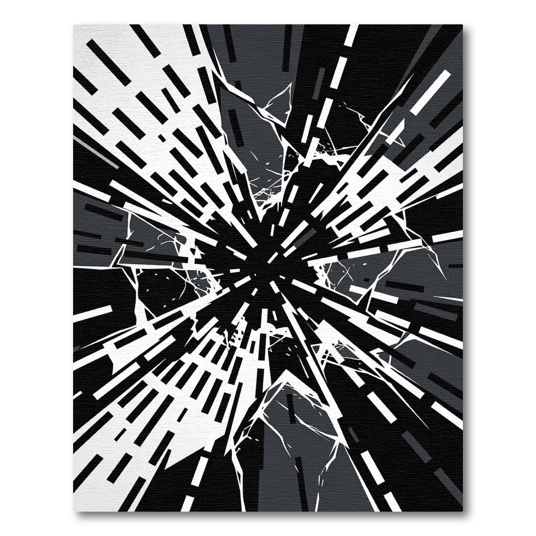 Monochrome Abstract Geometric Shattered Glass Burst Rug