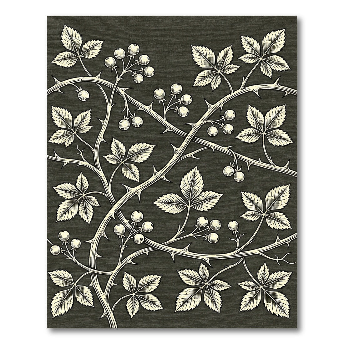Black and Cream Bramble Botanical Rug