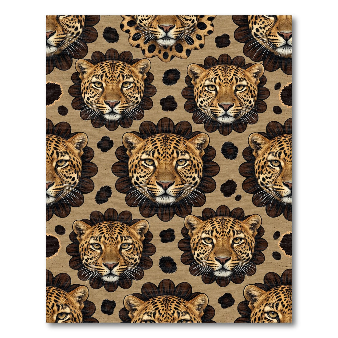 Brown Leopard Floral Repeat Wildlife Rug