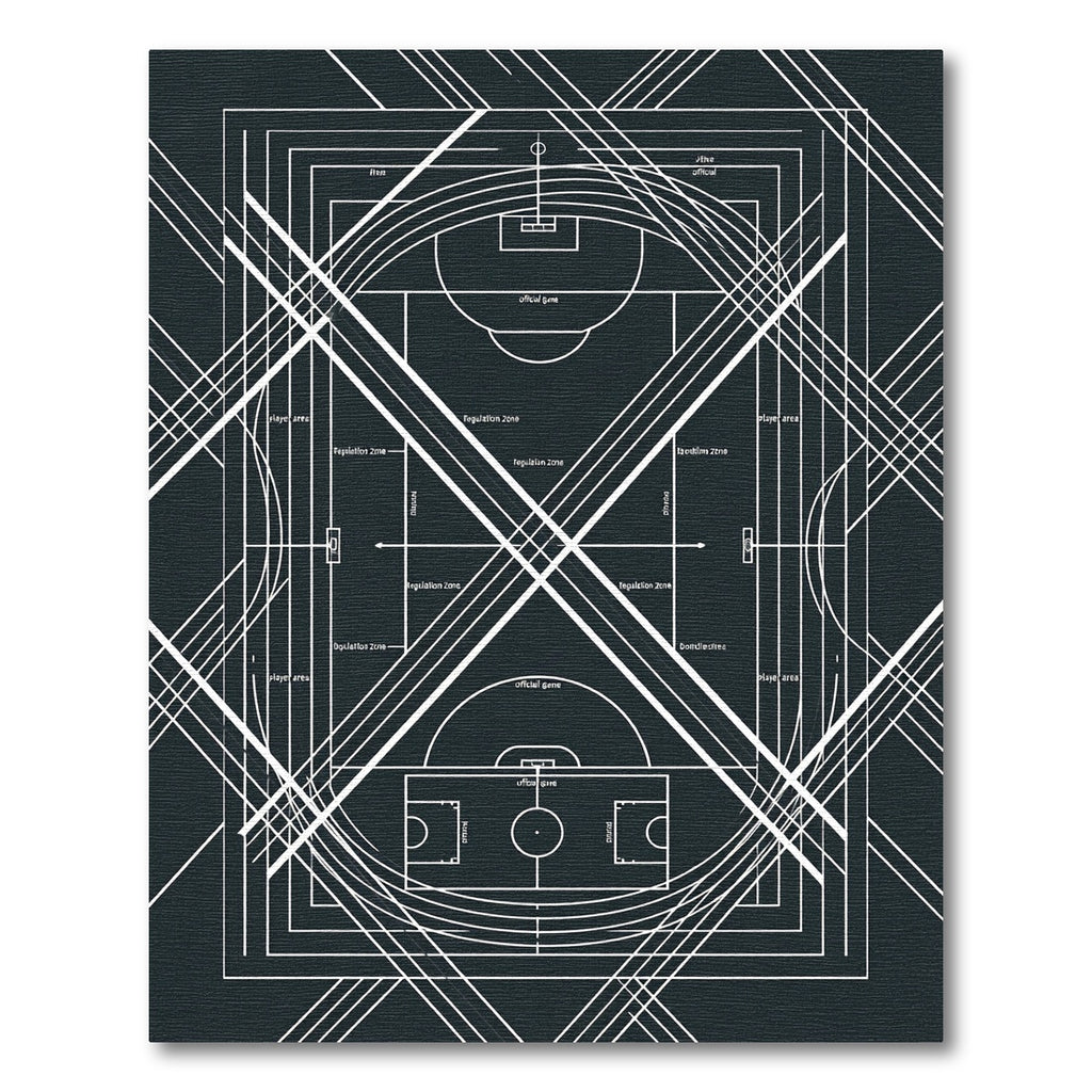 Architectural Monochrome Geometric Athletic Court Lines Rug