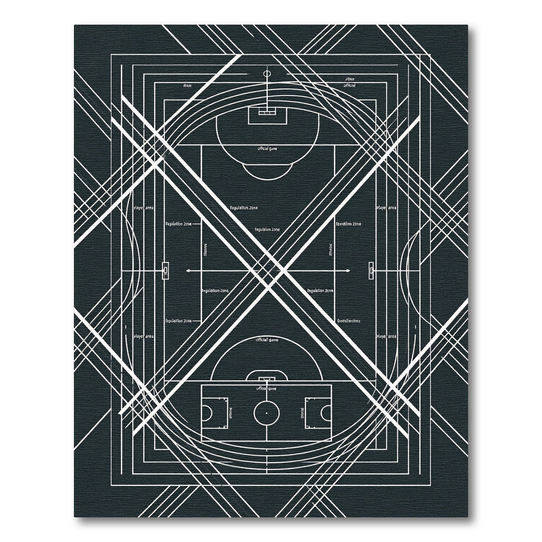 Architectural Monochrome Geometric Athletic Court Lines Rug