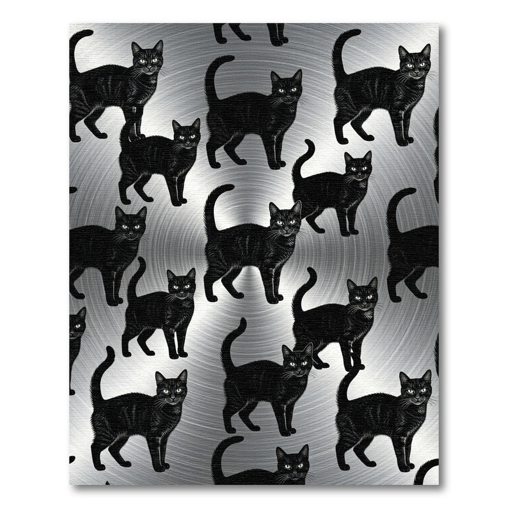 Black Cats Across Brushed Metal Rug