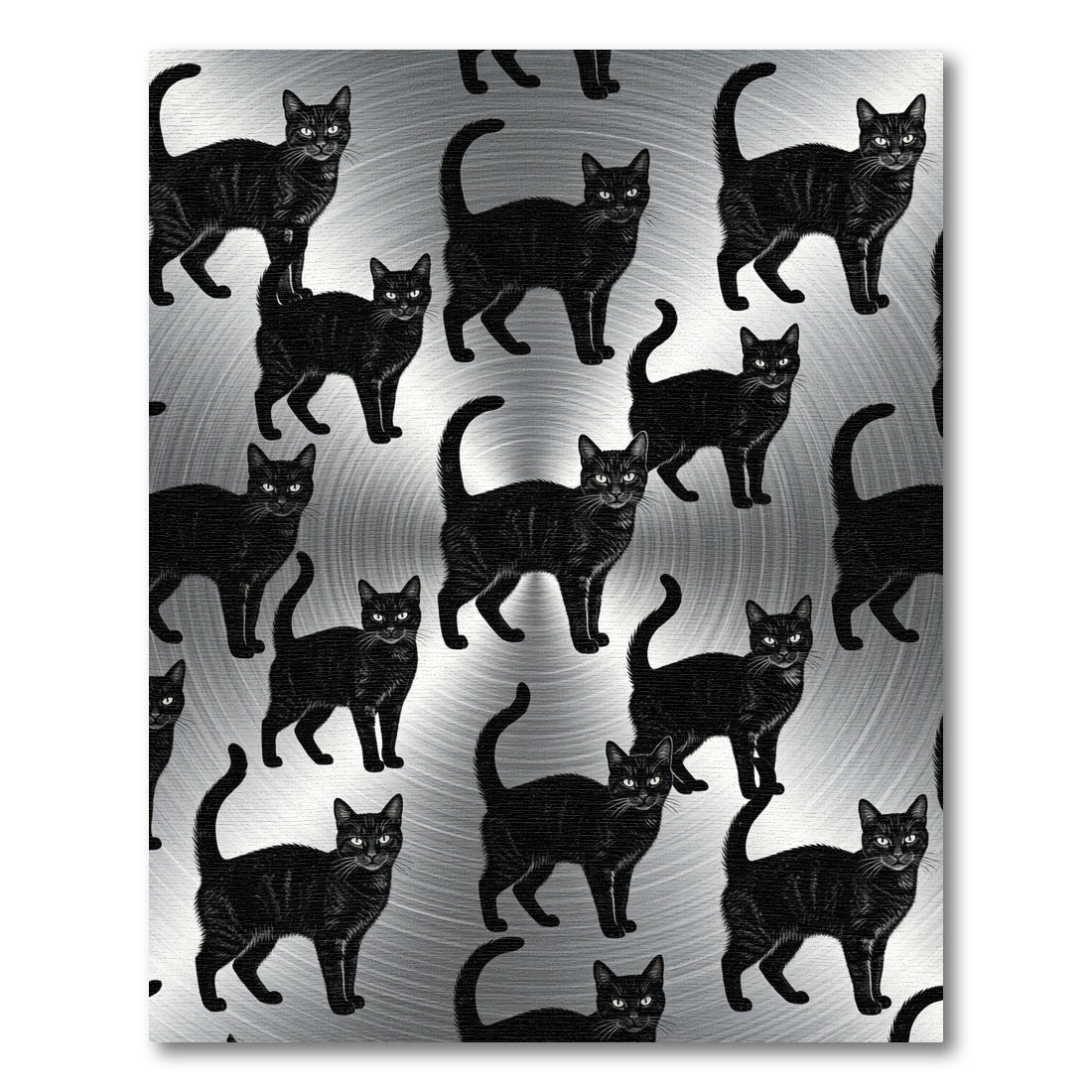 Black Cats Across Brushed Metal Rug