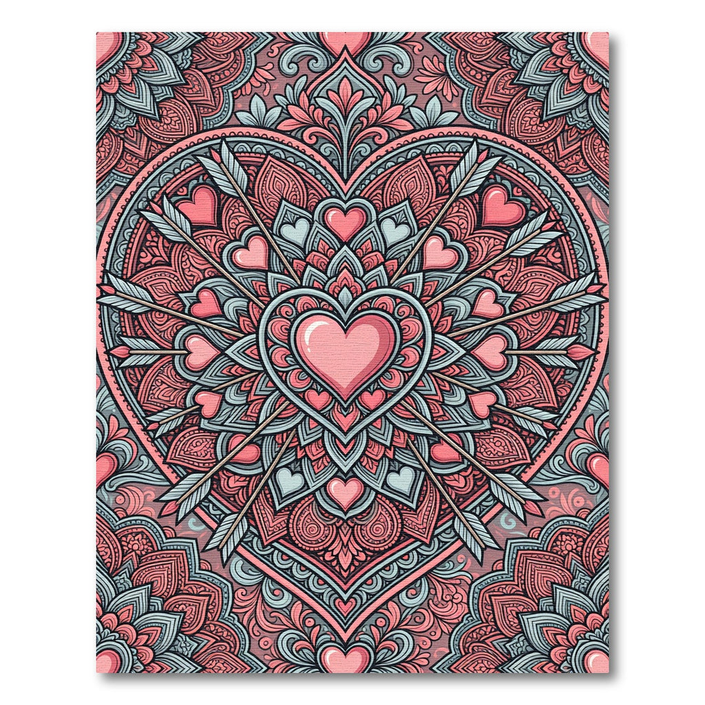 Pink Heart Mandala with Cupid Arrows Rug