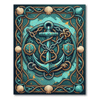 Nautical Teal Anchor Rope Shield Maritime Art Rug