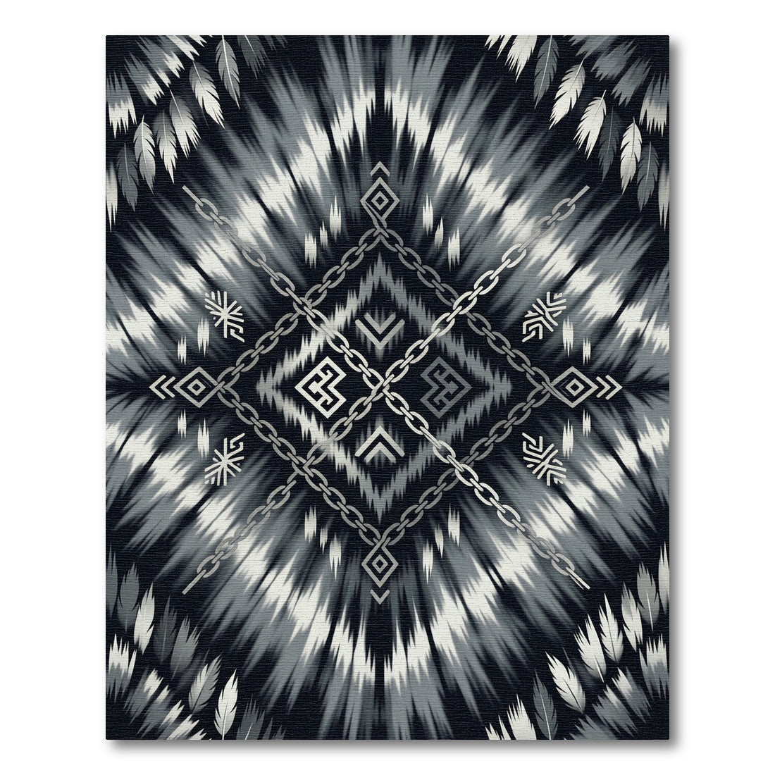 Black White Feathered Chain Medallion Rug