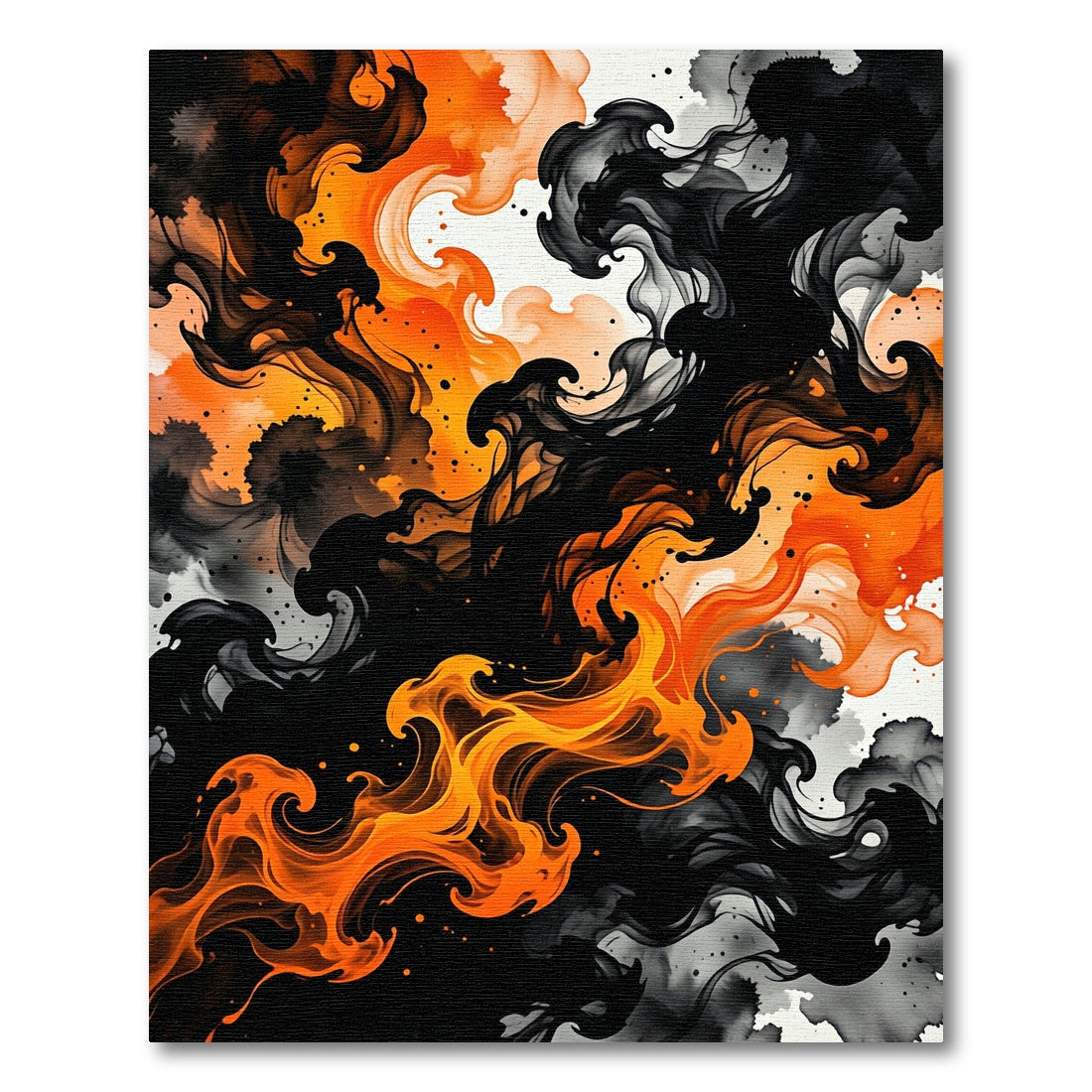 Vibrant Orange and Black Abstract Smoke Rug
