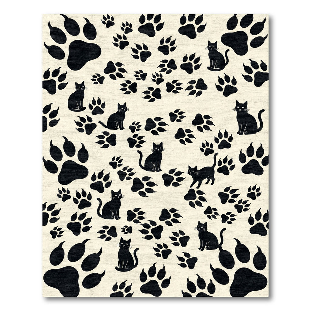 Whimsical Black Silhouette Cat Paw Rug