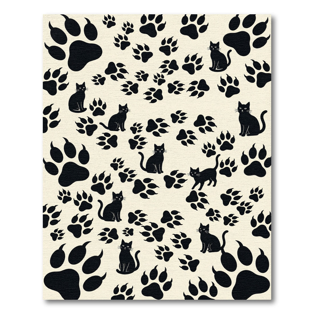 Whimsical Black Silhouette Cat Paw Rug