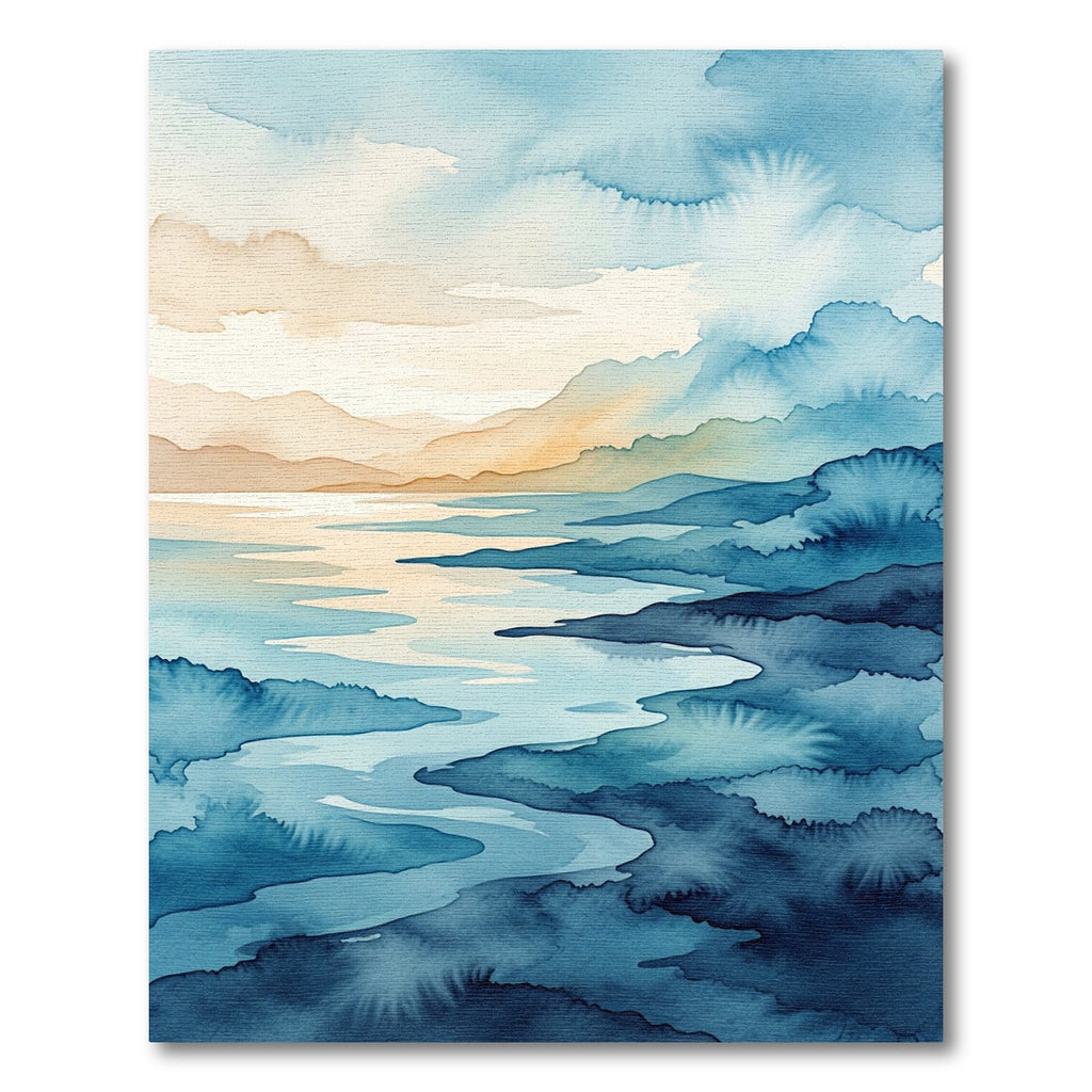 Serene Blue Watercolor Coastal Horizon Rug