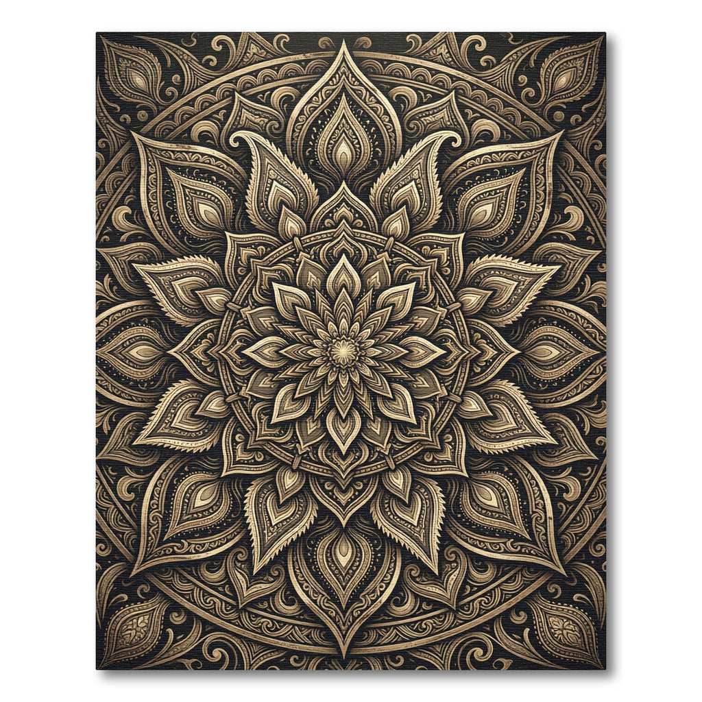 Ornate Gold Floral Symmetry Mandala Rug