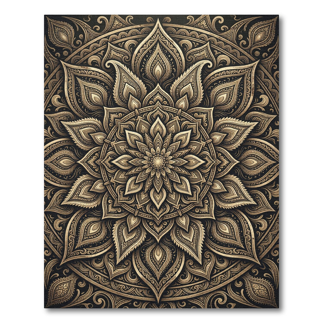 Ornate Gold Floral Symmetry Mandala Rug