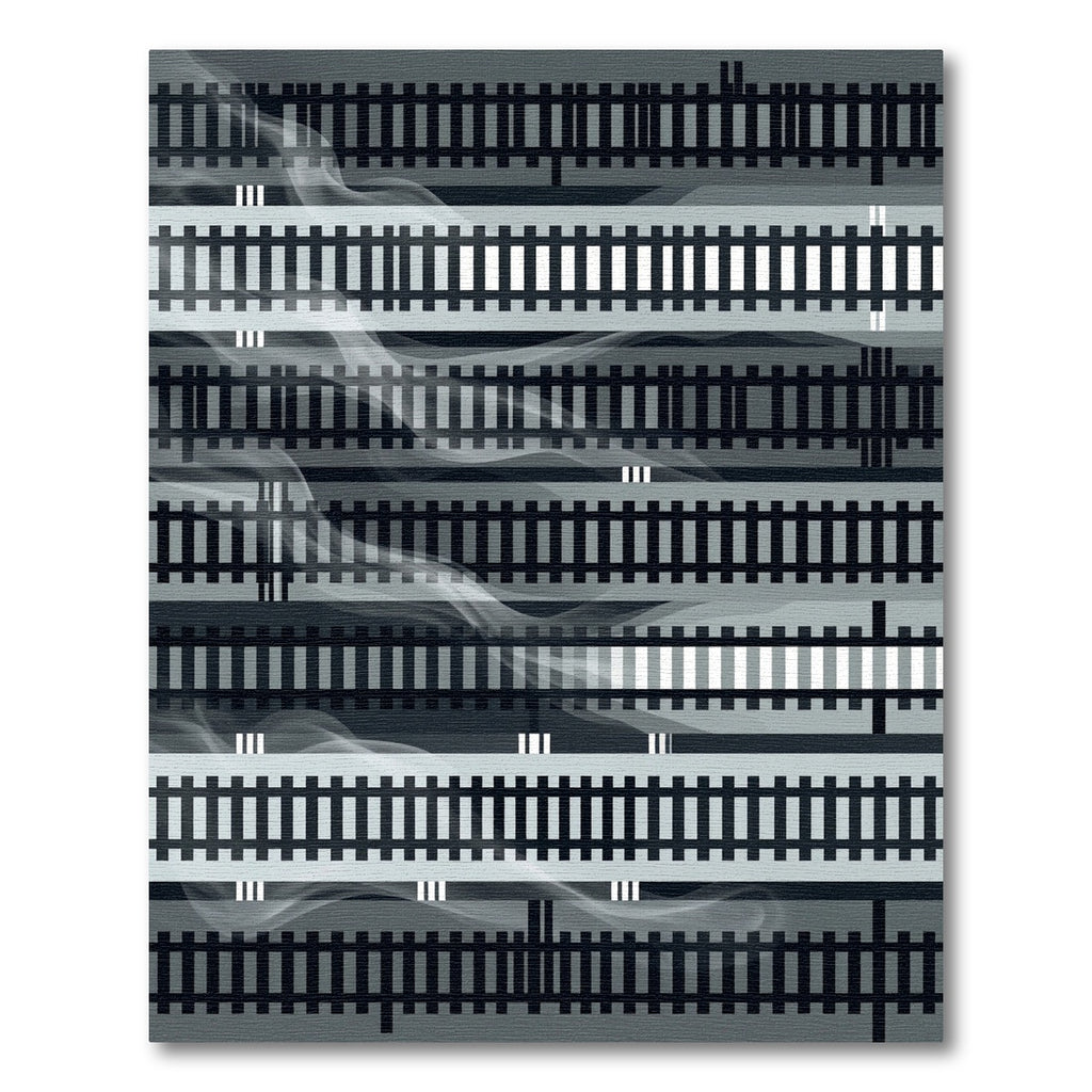 Monochrome Linear Abstract Rail Smoke Artwork Rug