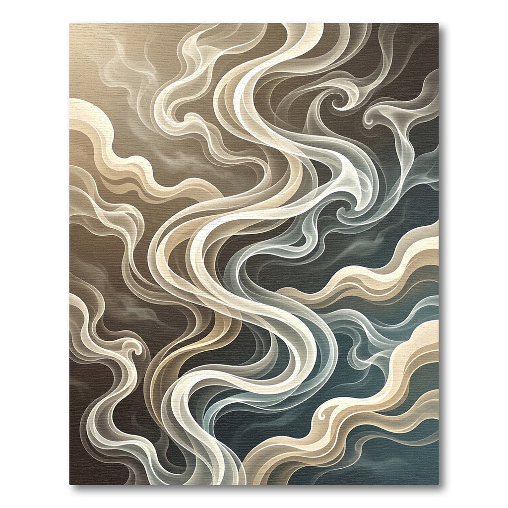 Elegant Cream Smoke Swirl Wave Rug