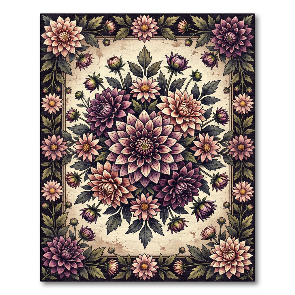 Vintage Pink Dahlia Floral Medallion Rug