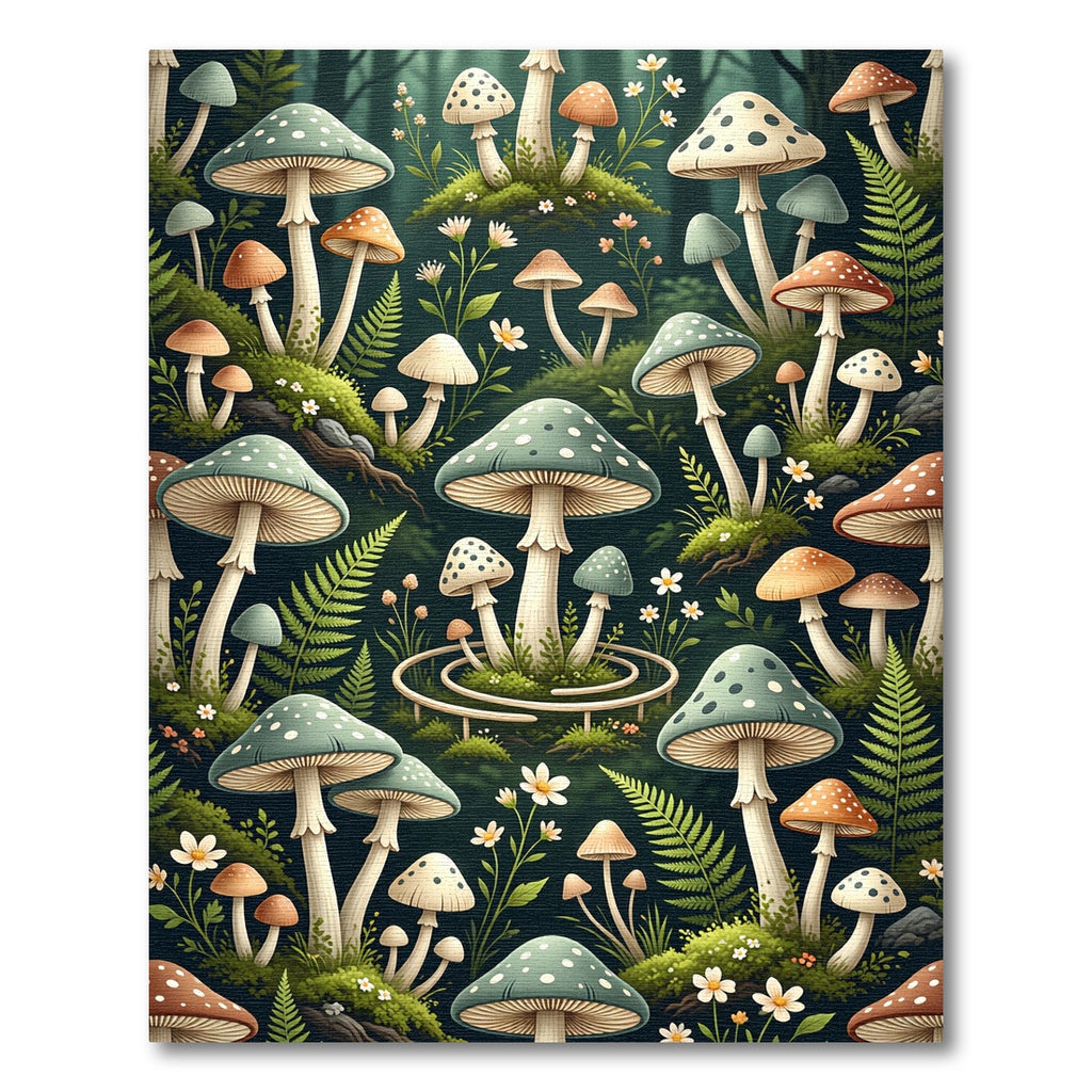 Whimsical Forest Mushroom Sage Green Tapestry Rug