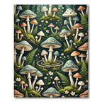 Whimsical Forest Mushroom Sage Green Tapestry Rug