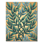 Intertwined Botanical Leaves in Golden Teal Rug